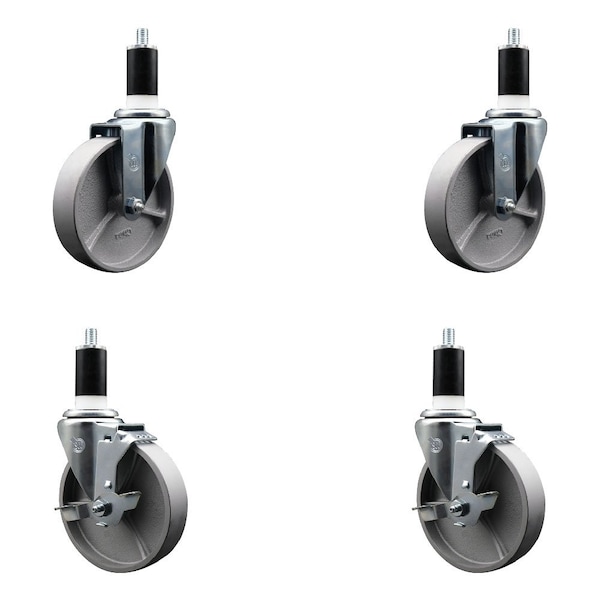 5'' Semi Steel Wheel Swivel 1-3/8'' Expanding Stem Caster Set 2 Brakes, 4PK